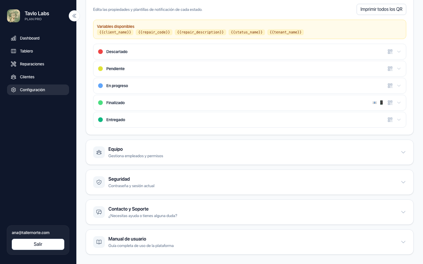 Configuración de notificaciones automáticas por email y SMS